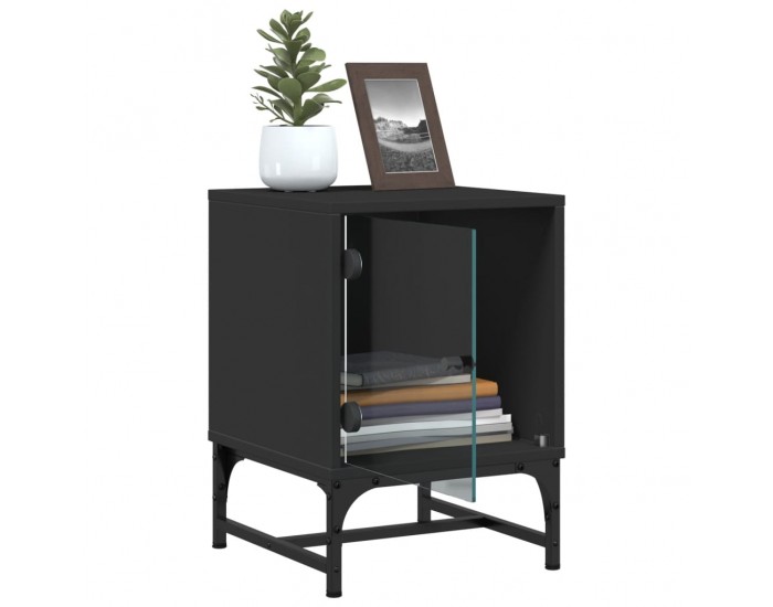 Sonata H Нощни шкафчета със стъклени врати 2 бр черно 35x37x50 см