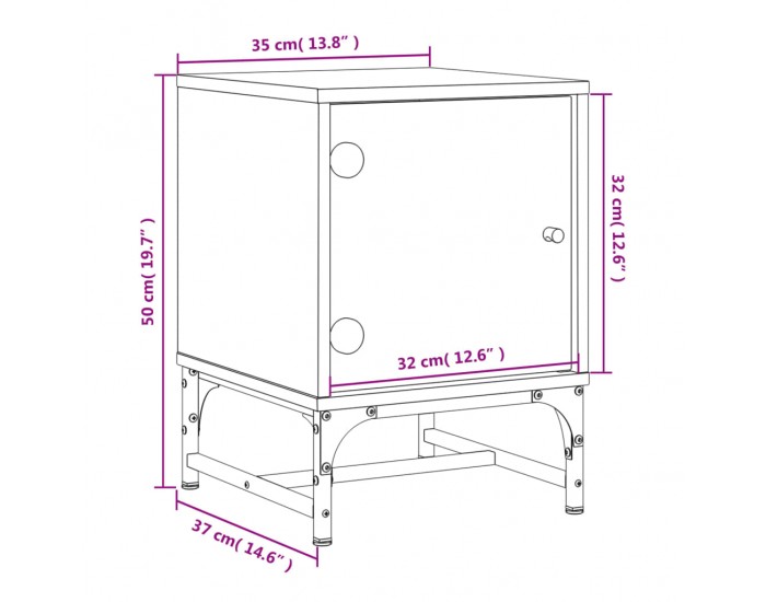 Sonata H Нощни шкафчета със стъклени врати 2 бр черно 35x37x50 см