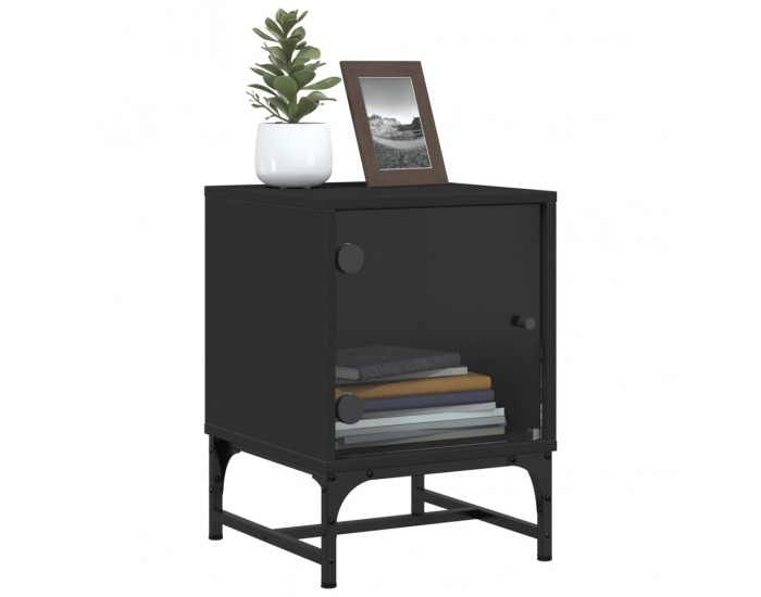 Sonata H Нощни шкафчета със стъклени врати 2 бр черно 35x37x50 см