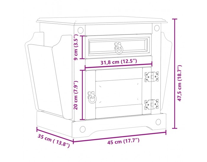 Sonata H Нощно шкафче Corona, 45x35x47,5 см, бор масив