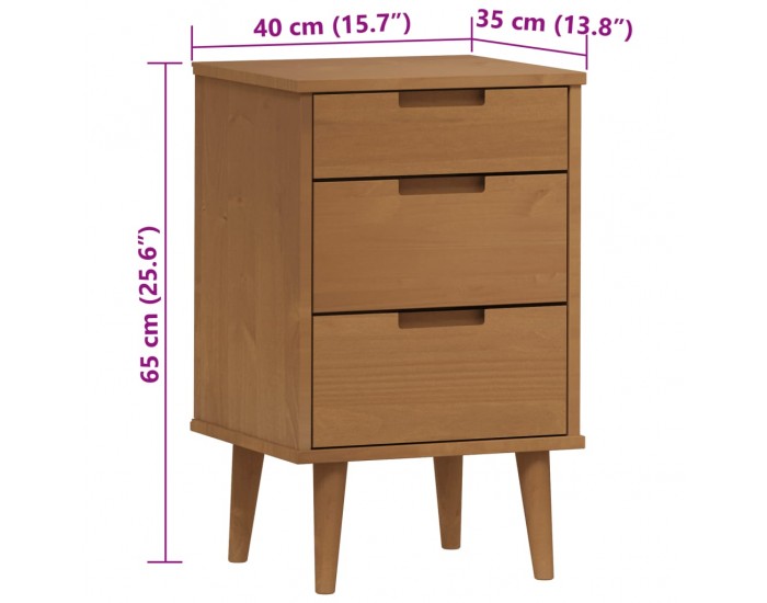 Sonata H Нощно шкафче MOLDE, кафяво, 40x35x65 см, борово дърво масив