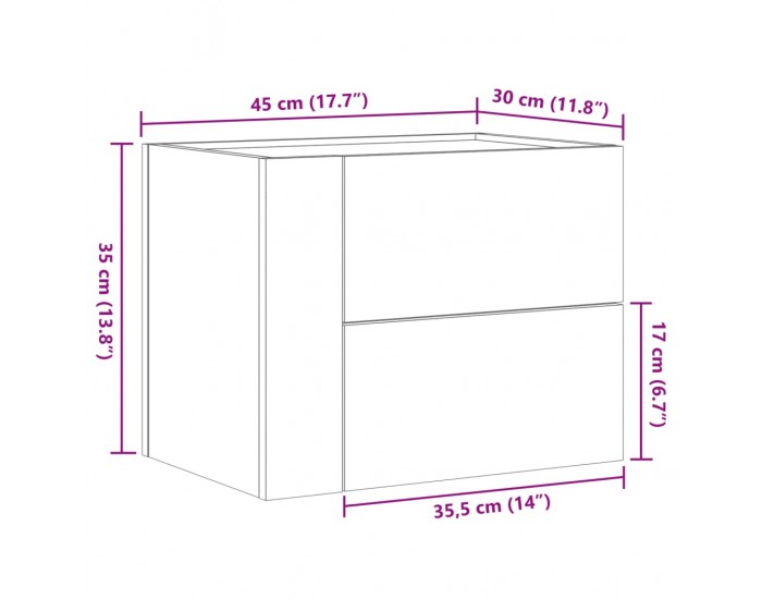 Sonata H Нощно шкафче за стенен монтаж, опушен дъб, 45x30x35 см
