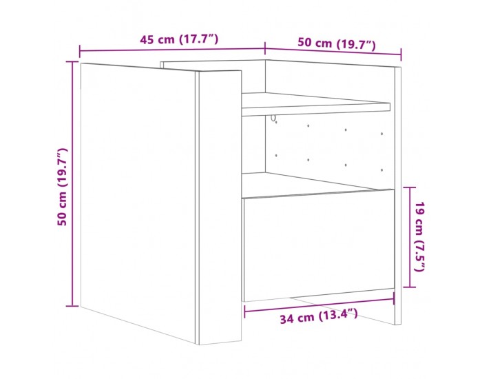 Sonata H Нощно шкафче, сив сонома, 45x50x50 см, инженерно дърво