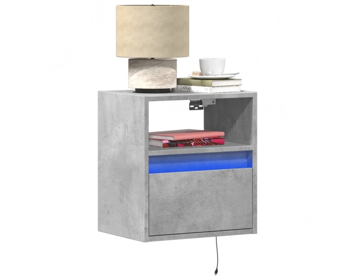 Sonata H Нощни шкафчета за стена с LED осветление, 2 бр, бетонно сиви