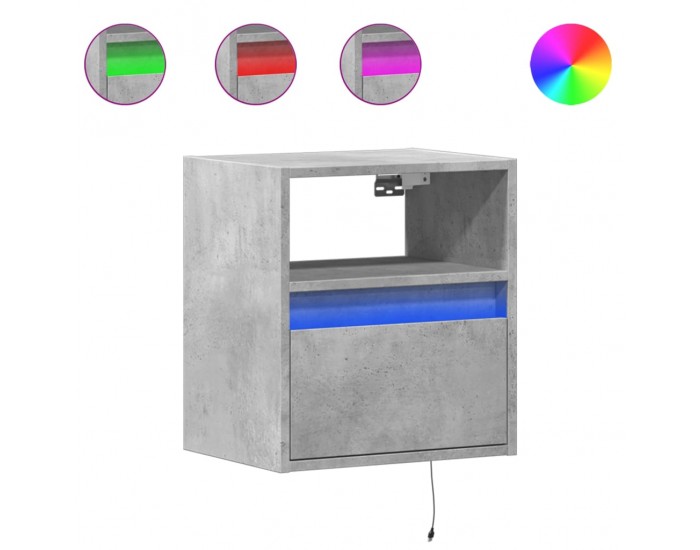 Sonata H Нощни шкафчета за стена с LED осветление, 2 бр, бетонно сиви