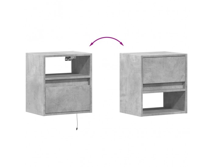 Sonata H Нощни шкафчета за стена с LED осветление, 2 бр, бетонно сиви