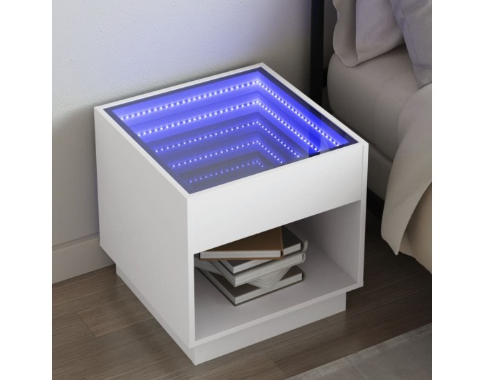 Sonata H Нощна масичка с Infinity LED бяла 50x50x50 см