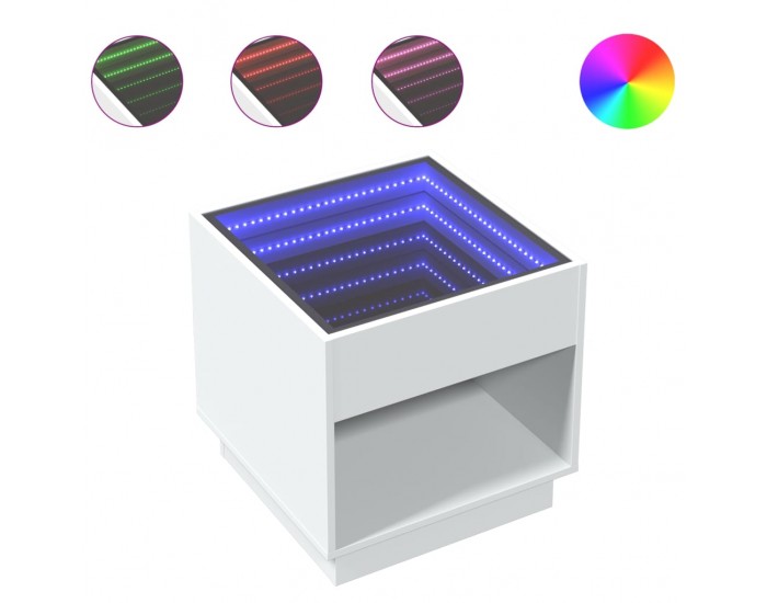 Sonata H Нощна масичка с Infinity LED бяла 50x50x50 см