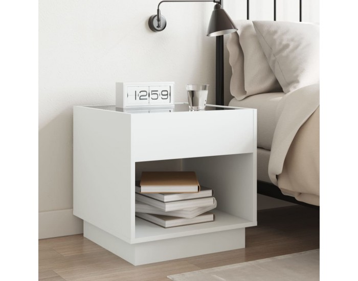 Sonata H Нощна масичка с Infinity LED бяла 50x50x50 см