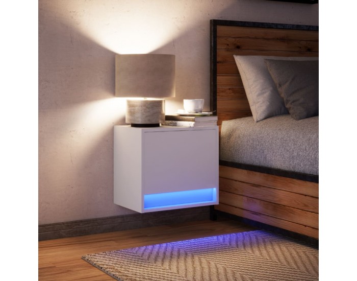 Sonata H Нощно шкафче за стена с LED осветление, бяло