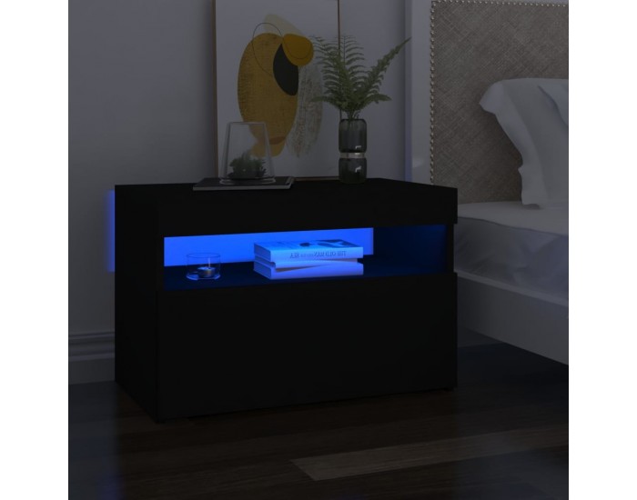 Sonata H Нощни шкафчета с LED, 2 бр, черни, 60x35x40 см, инженерно дърво