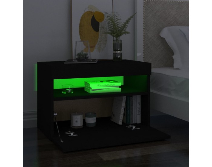 Sonata H Нощни шкафчета с LED, 2 бр, черни, 60x35x40 см, инженерно дърво