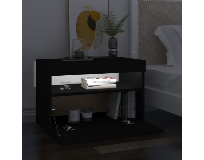 Sonata H Нощни шкафчета с LED, 2 бр, черни, 60x35x40 см, инженерно дърво