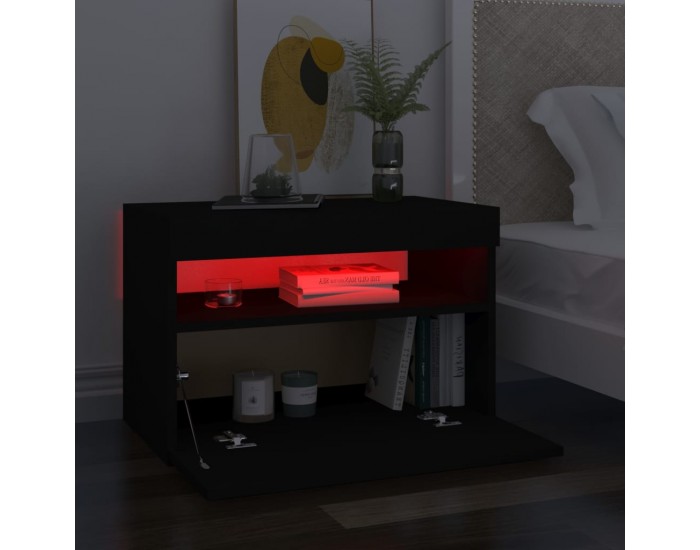 Sonata H Нощни шкафчета с LED, 2 бр, черни, 60x35x40 см, инженерно дърво