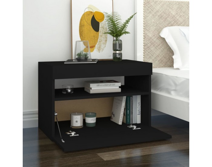 Sonata H Нощни шкафчета с LED, 2 бр, черни, 60x35x40 см, инженерно дърво