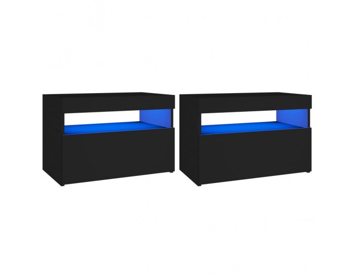 Sonata H Нощни шкафчета с LED, 2 бр, черни, 60x35x40 см, инженерно дърво