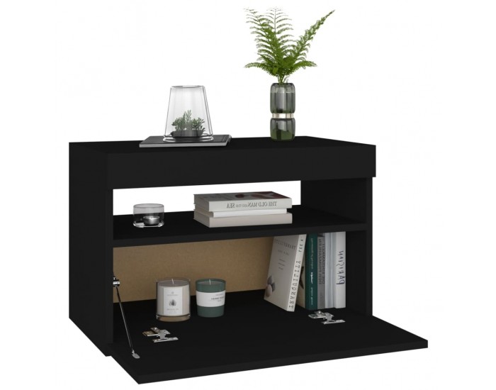 Sonata H Нощни шкафчета с LED, 2 бр, черни, 60x35x40 см, инженерно дърво