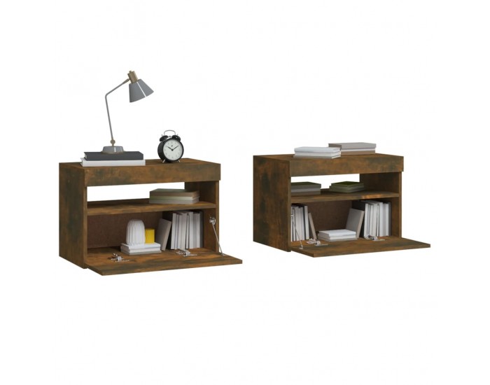 Sonata H Нощни шкафчета, 2 бр, с LED осветление, опушен дъб, 60x35x40 см