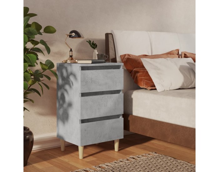Sonata H Нощнo шкафче с крака от дърво масив, бетонно сиво, 40x35x69 см