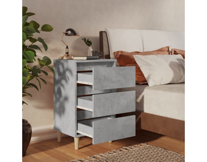Sonata H Нощнo шкафче с крака от дърво масив, бетонно сиво, 40x35x69 см