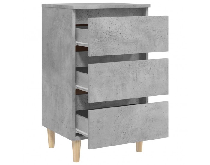 Sonata H Нощнo шкафче с крака от дърво масив, бетонно сиво, 40x35x69 см