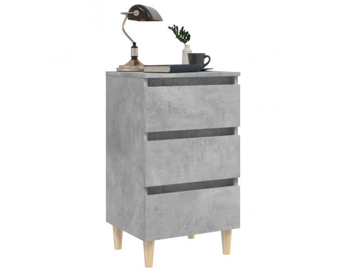 Sonata H Нощнo шкафче с крака от дърво масив, бетонно сиво, 40x35x69 см