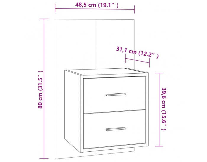 Sonata H Нощно шкафче за стенен монтаж, черно