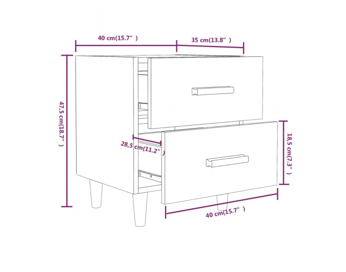 Sonata H Нощно шкафче, опушен дъб, 40x35x47,5 см