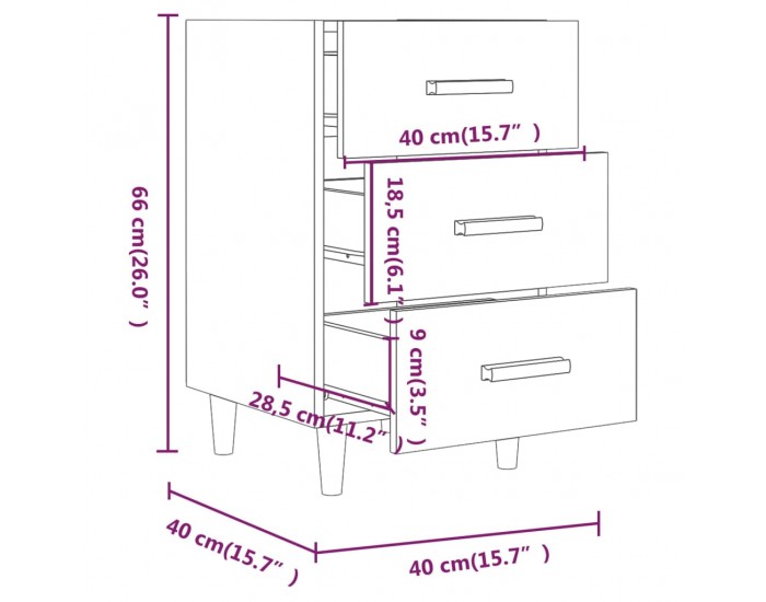 Sonata H Нощно шкафче, черно, 40x40x66 см, инженерно дърво