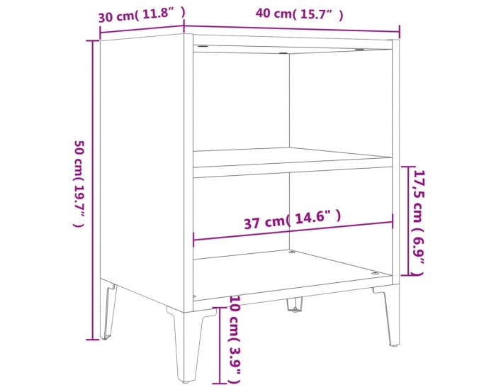 Sonata H Нощно шкафче с метални крака, сив сонома, 40x30x50 см