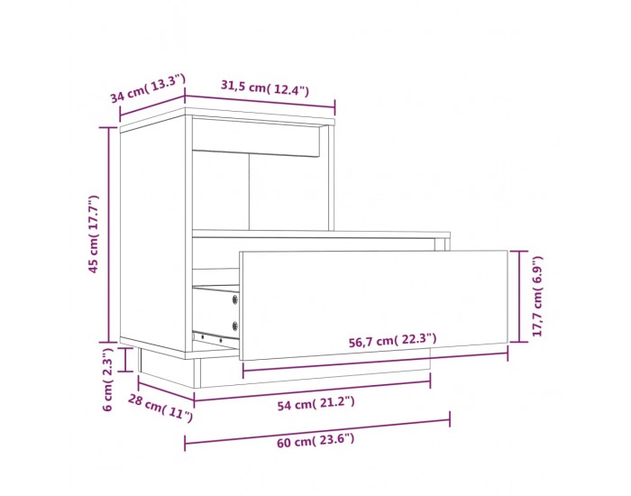 Sonata H Нощно шкафче, 60x34x51 см, борово дърво масив