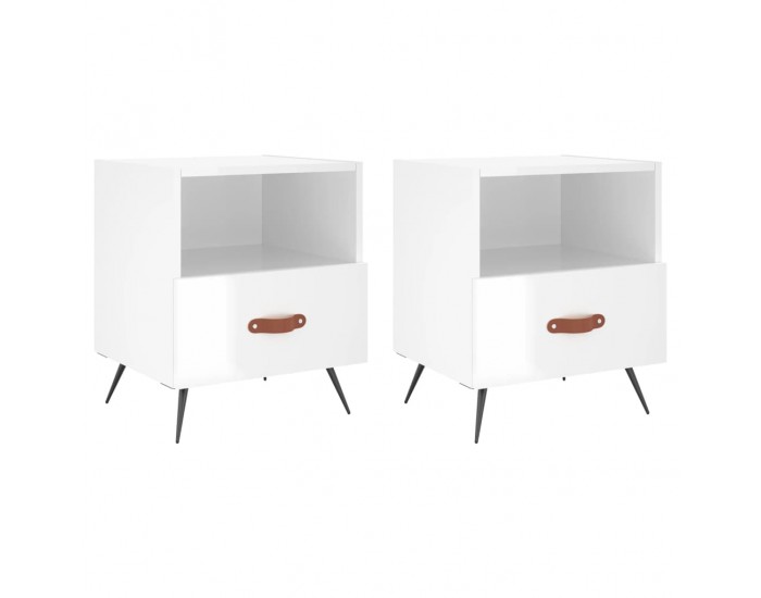 Sonata H Нощни шкафчета, 2 бр, бял гланц, 40x35x47,5 см, инженерно дърво