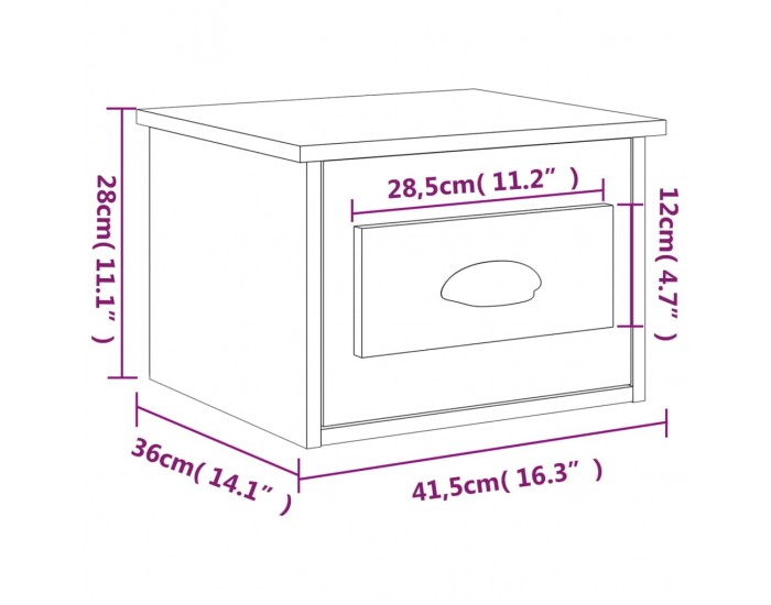 Sonata H Нощно шкафче за стенен монтаж, опушен дъб, 41,5x36x28 см