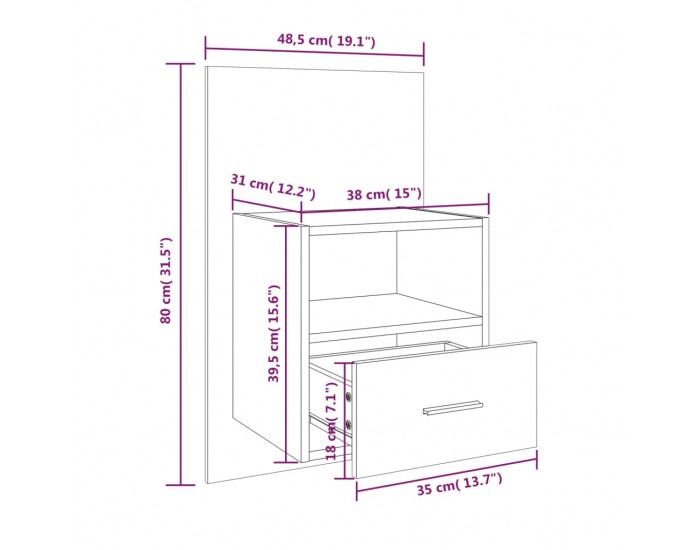 Sonata H Нощно шкафче за стенен монтаж, сив сонома