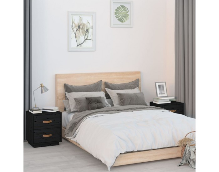 Sonata H Нощни шкафчета, 2 бр, черни, 40x34x45 см, борово дърво масив