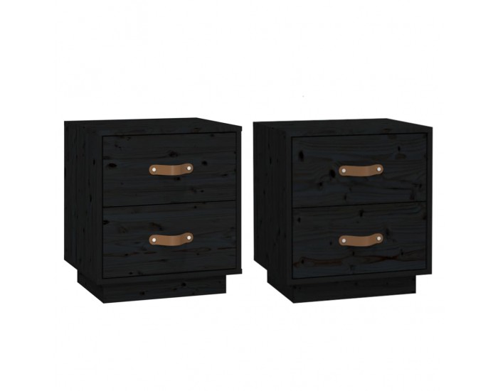 Sonata H Нощни шкафчета, 2 бр, черни, 40x34x45 см, борово дърво масив