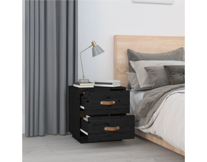 Sonata H Нощни шкафчета, 2 бр, черни, 40x34x45 см, борово дърво масив