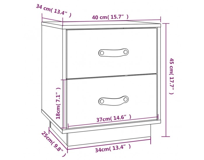 Sonata H Нощни шкафчета, 2 бр, черни, 40x34x45 см, борово дърво масив