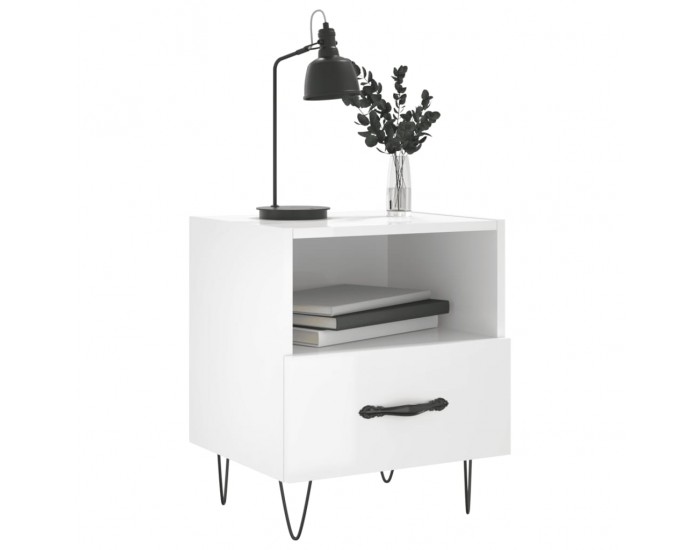 Sonata H Нощни шкафчета, 2 бр, бял гланц, 40x35x47,5 см, инженерно дърво