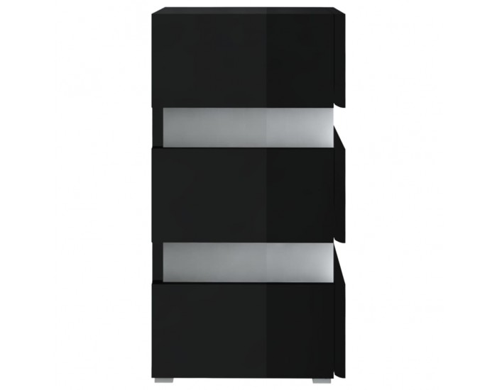 Sonata H Нощно шкафче с LED, черен гланц, 45x35x67 см, инженерно дърво
