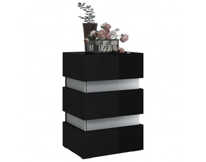 Sonata H Нощно шкафче с LED, черен гланц, 45x35x67 см, инженерно дърво