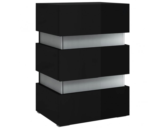 Sonata H Нощно шкафче с LED, черен гланц, 45x35x67 см, инженерно дърво