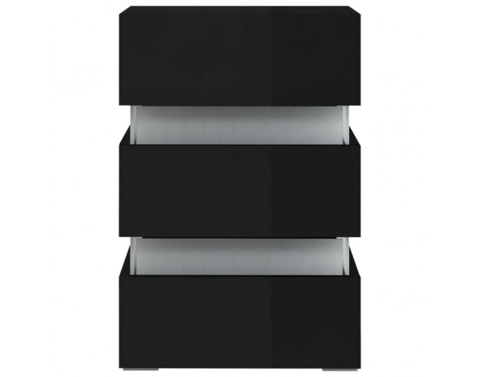 Sonata H Нощно шкафче с LED, черен гланц, 45x35x67 см, инженерно дърво