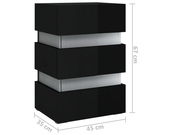 Sonata H Нощно шкафче с LED, черен гланц, 45x35x67 см, инженерно дърво