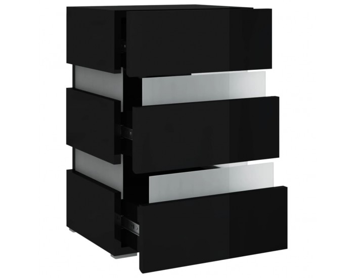 Sonata H Нощно шкафче с LED, черен гланц, 45x35x67 см, инженерно дърво