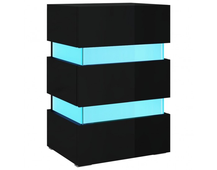 Sonata H Нощно шкафче с LED, черен гланц, 45x35x67 см, инженерно дърво