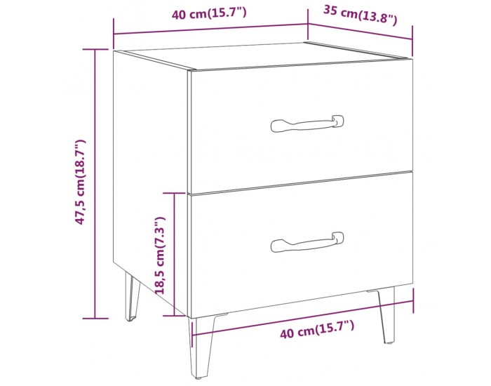 Sonata H Нощно шкафче, опушен дъб, 40x35x47,5 см