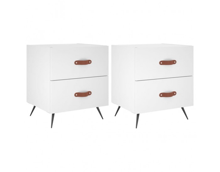 Sonata H Нощни шкафчета, 2 бр, бели, 40x35x47,5 см, инженерно дърво