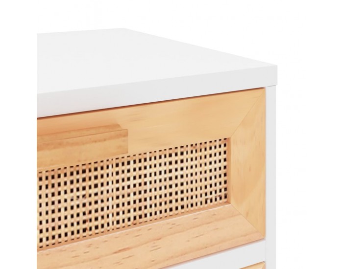 Sonata H Нощни шкафчета, 2 бр, бели, бор масив и естествен ратан