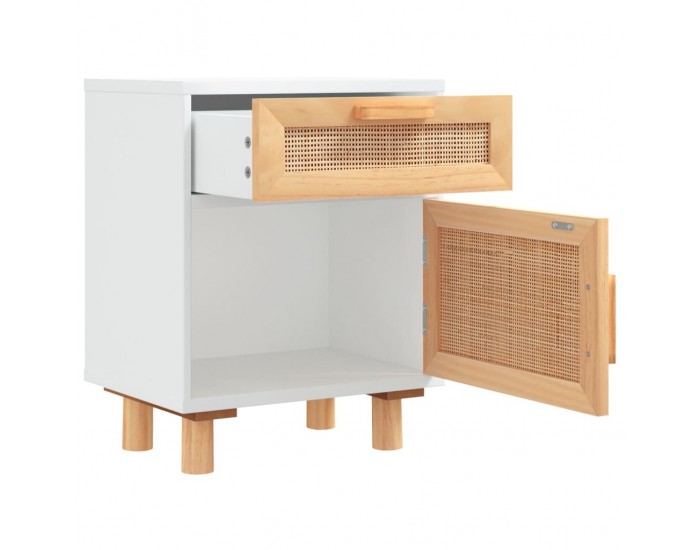 Sonata H Нощни шкафчета, 2 бр, бели, бор масив и естествен ратан